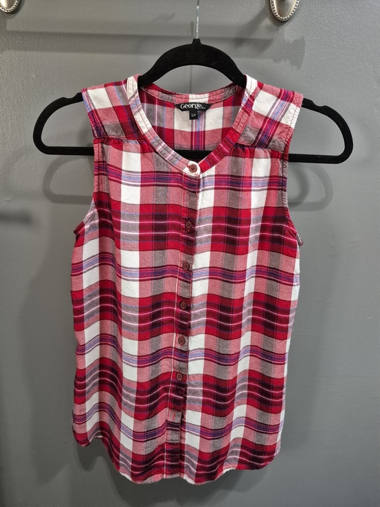 George Tops - 2 For $20 George Red and White Plaid Sleeveless Button-Front Camisole Size Small